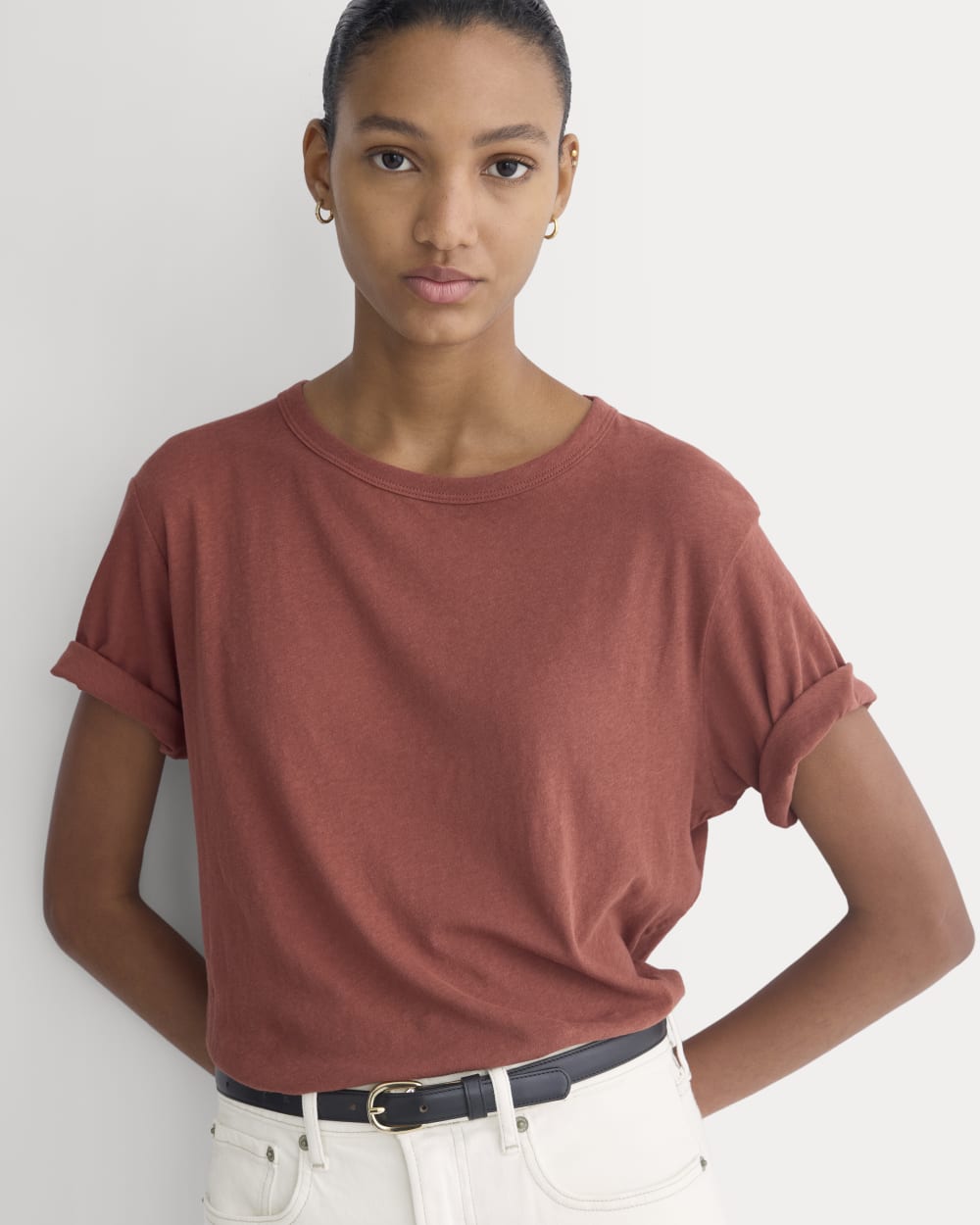 The Air Tee in Henna Red — detail view