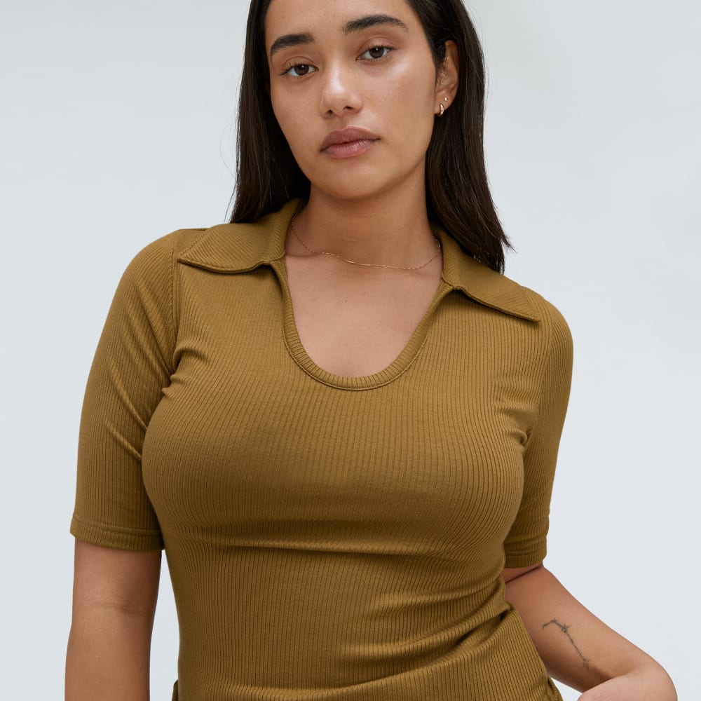 The Super-Soft Short Sleeve Polo in Tapenade — detail view