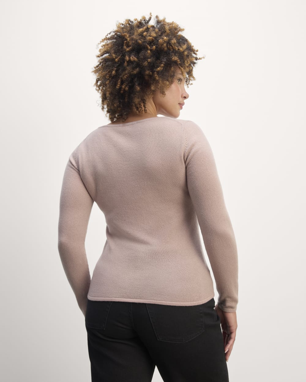 The Square Neck in Cashmere in Dusty Rose — detail view