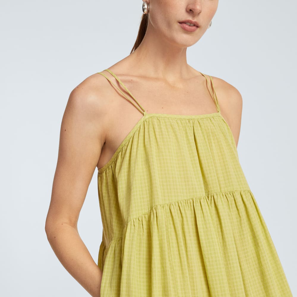 The Billow Tiered Maxi Dress in Pickled Pepper Plaid — detail view
