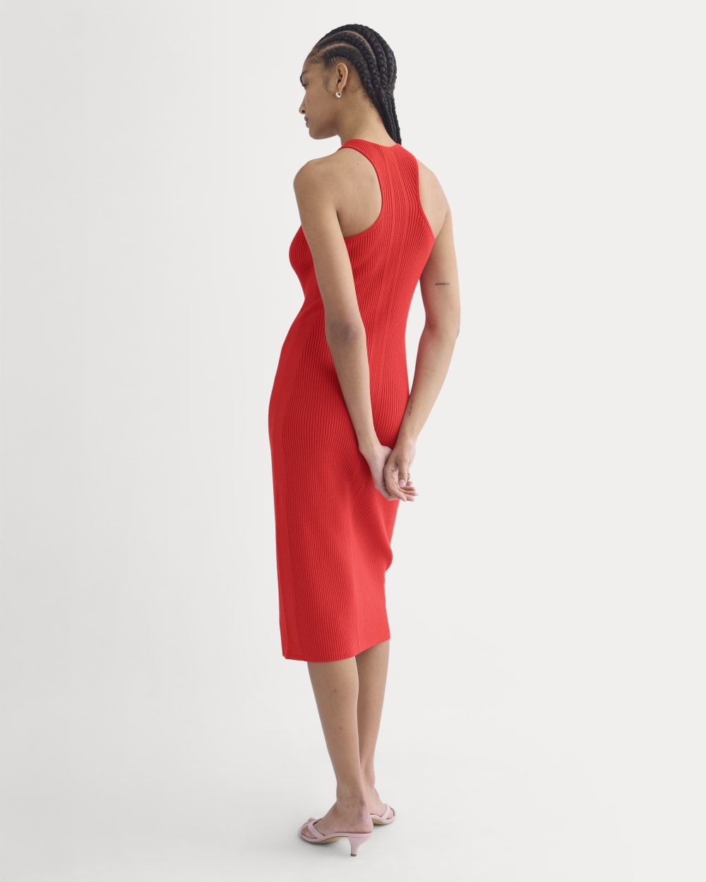 Cutaway Ribbed Midi Dress in Fiery Red — detail view