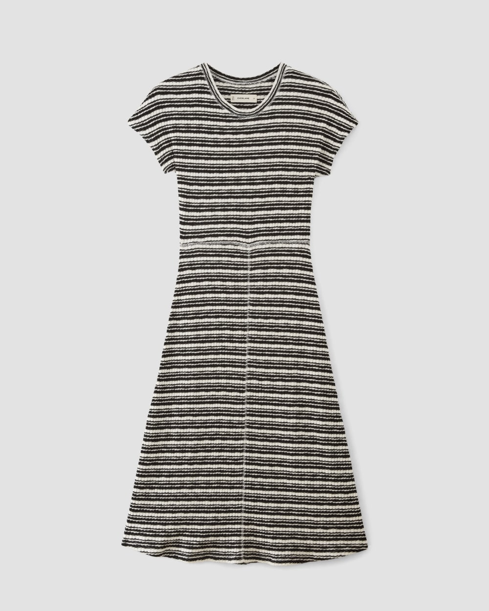 The Rib-Knit Cap-Sleeve Midi Dress in Bone / Black — alternate view