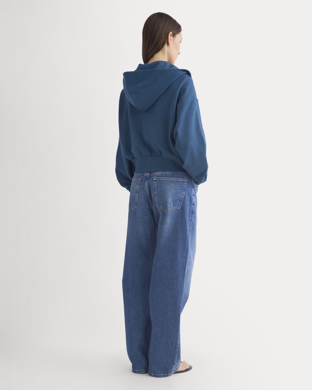 Lightweight Terry Cropped Full-Zip in Blue Wing Teal — detail view