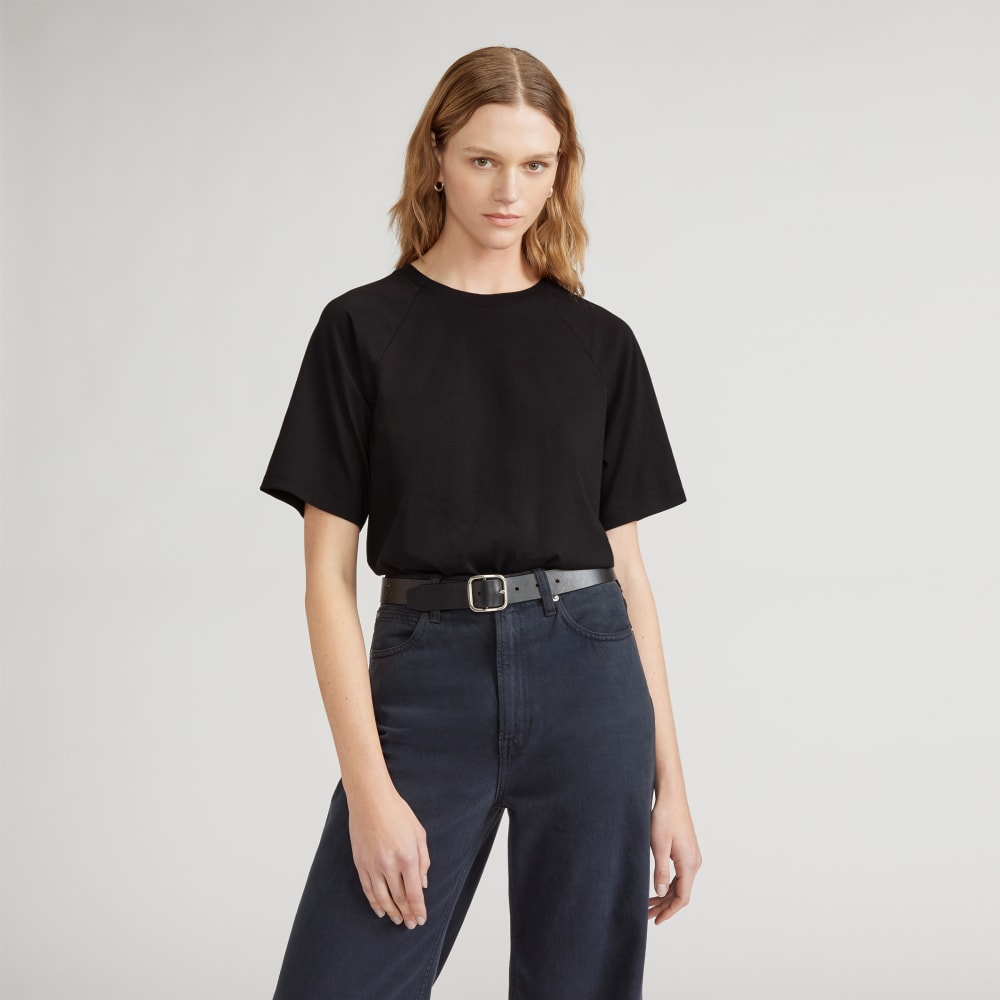 The Organic Cotton Raglan Tee in Black — front view