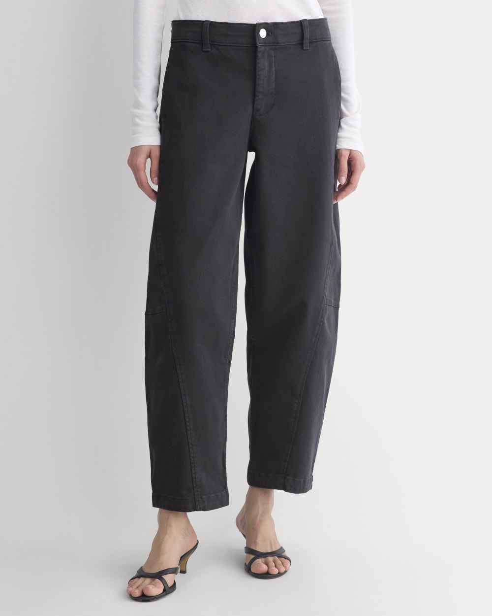 Twisted Seam Barrel Pant in Black — detail view