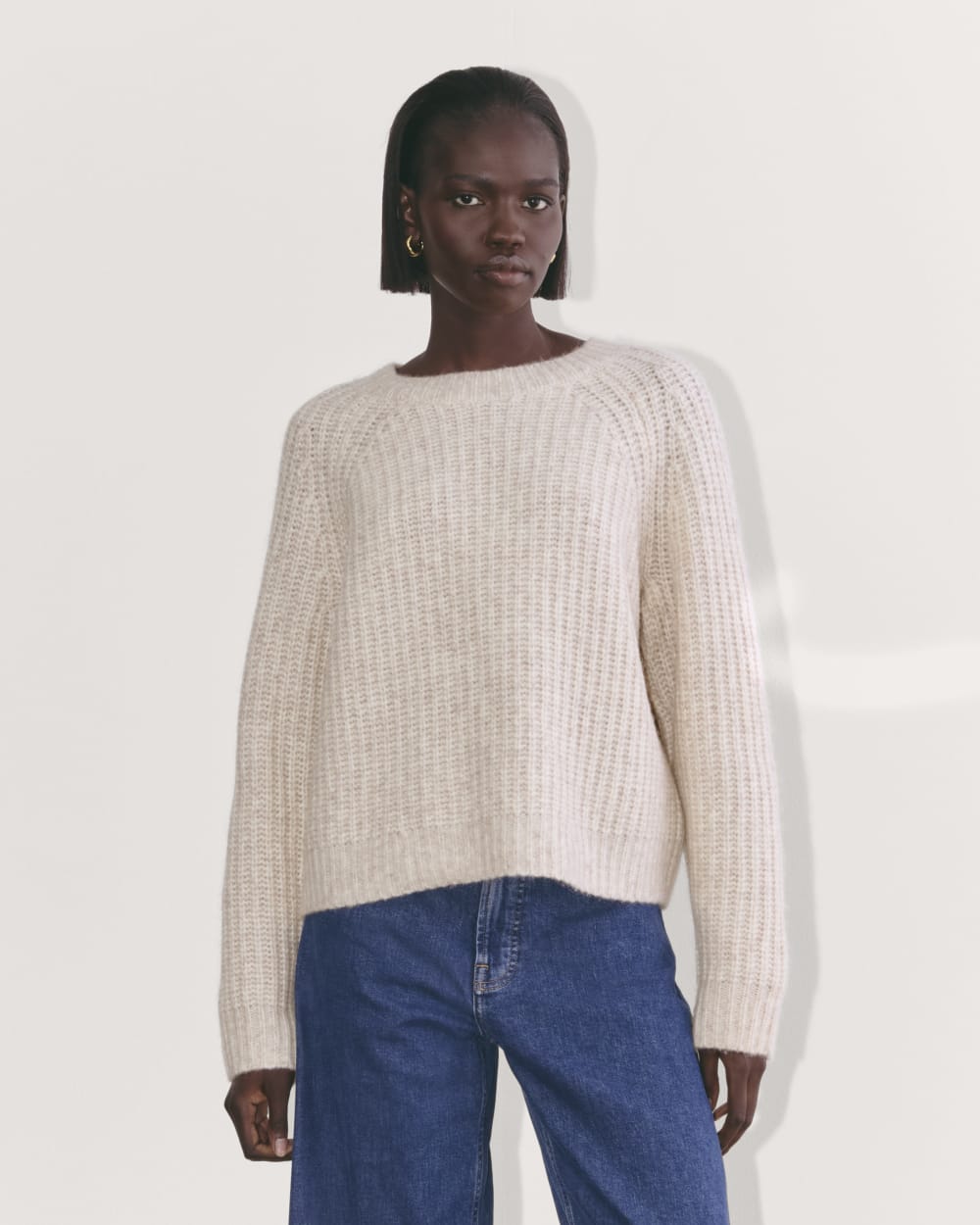 The Fisherman Crew in Cloud in Heathered Oat — front view