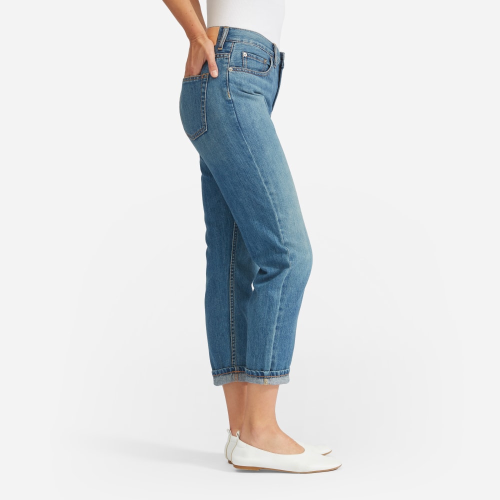 The Super-Soft Relaxed Jean in Mid Blue — detail view