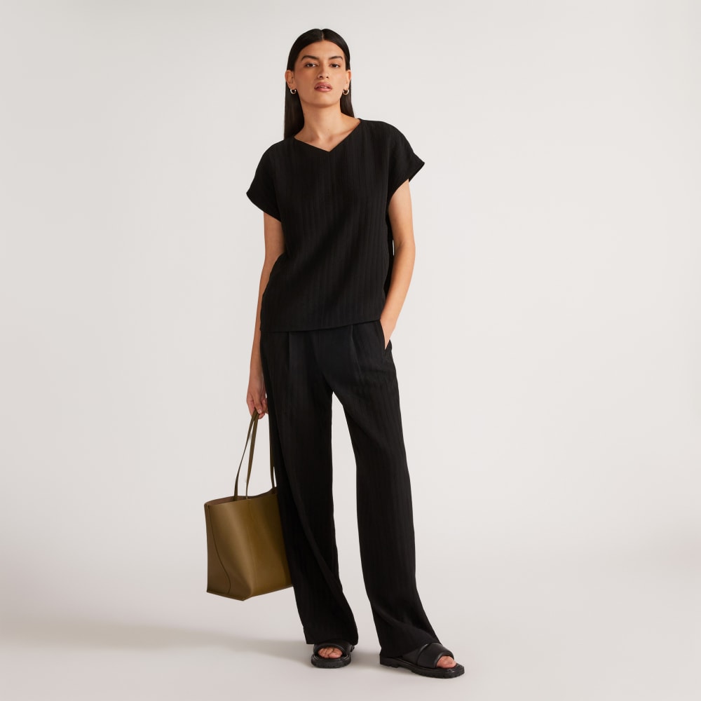 The City Stripe Way-High® Drape Pant in Black — detail view