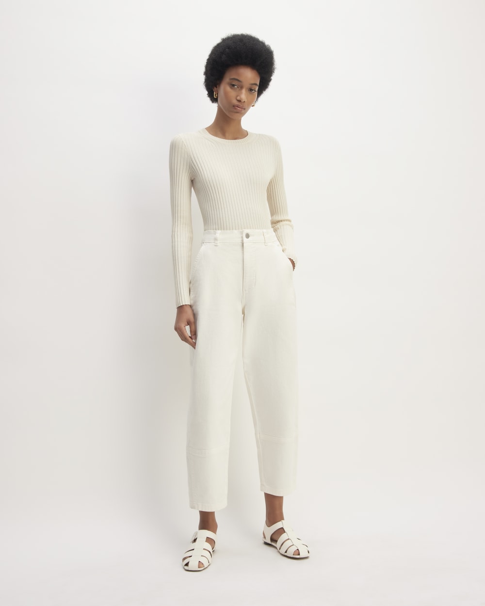 The Viscose Knit Crew in Beige — detail view