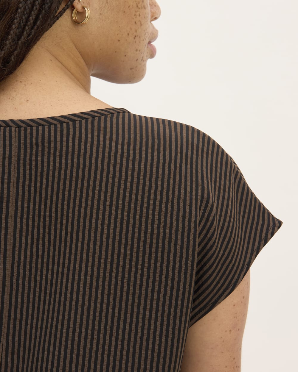 The Mini Jacquard Stripe Top in Cocoa / Black — detail view