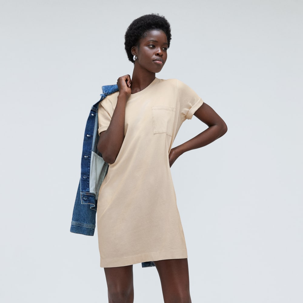 The Organic Cotton Weekend Tee Dress in Brazilian Sand — detail view