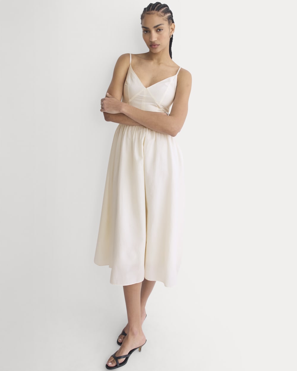 Midi Dress in Cotton Silk Voile in Bone — detail view