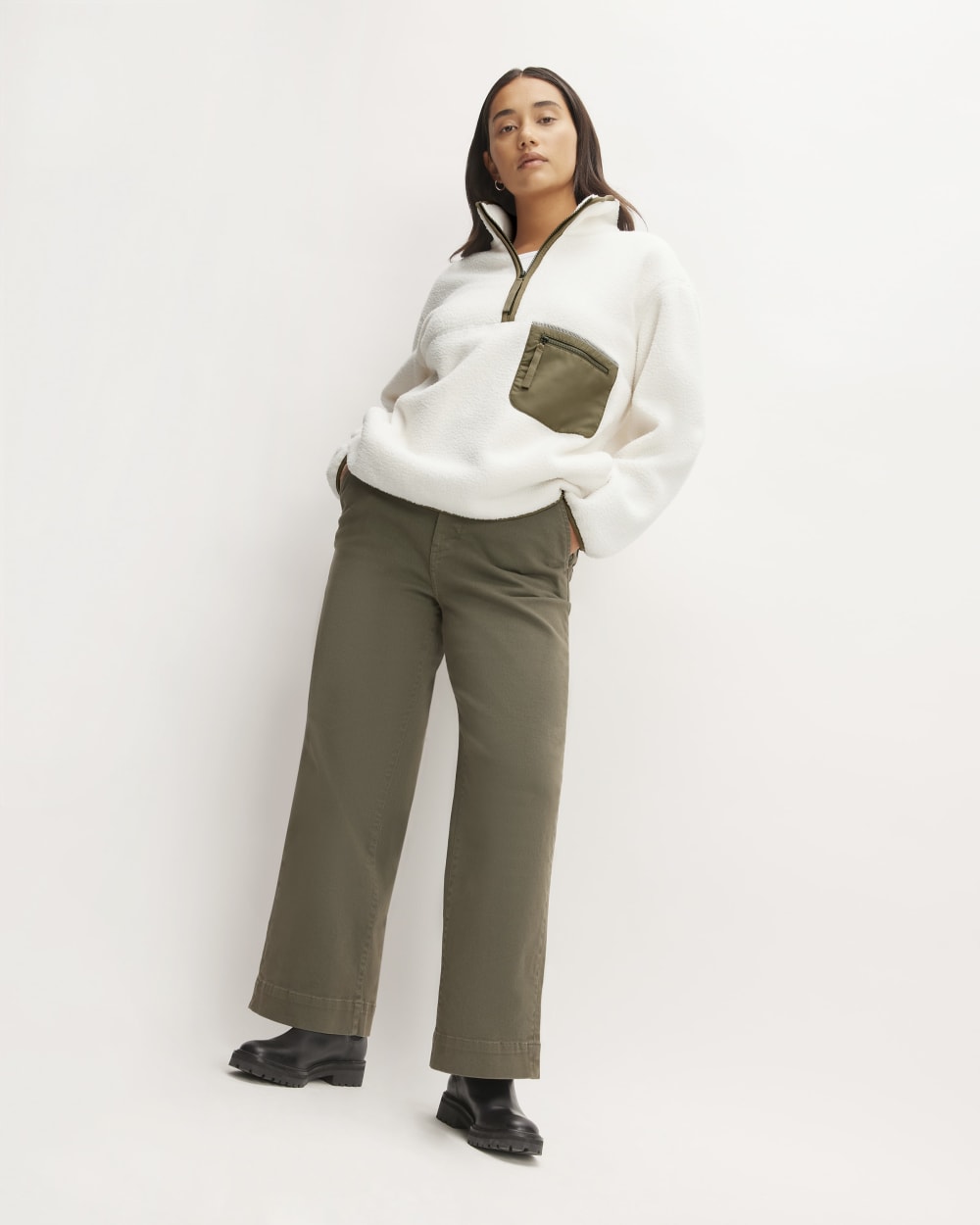 The ReNew Fleece Oversized Half-Zip in Bone — detail view