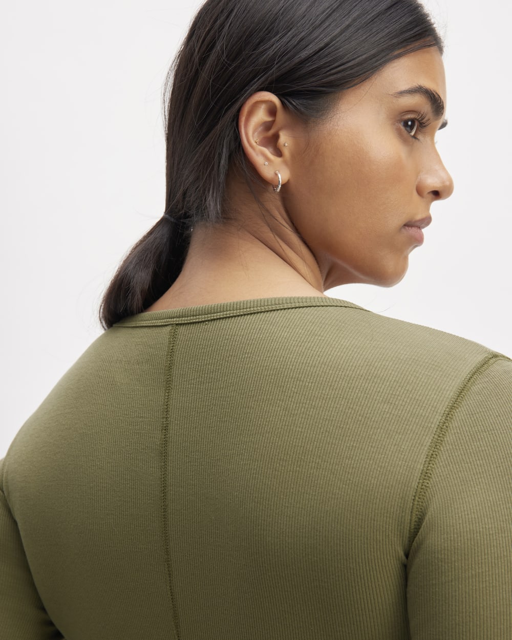 The Luxe Rib Long-Sleeve Crew in Kalamata — detail view