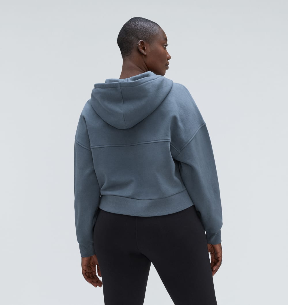 The Track Organic Cotton Hoodie in Faded Blue — detail view