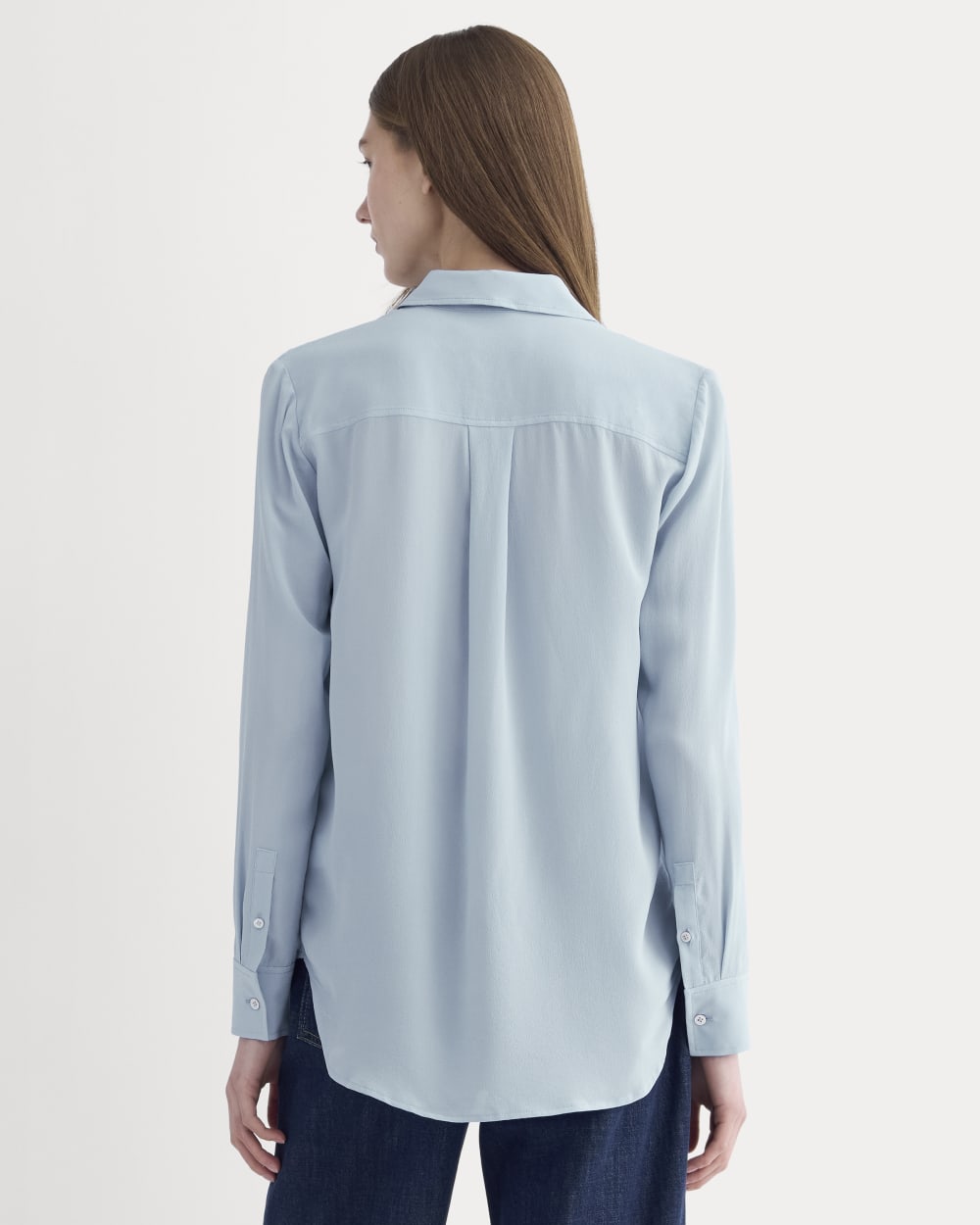 The Must-Have Shirt in Washable Silk in Soft Blue — detail view