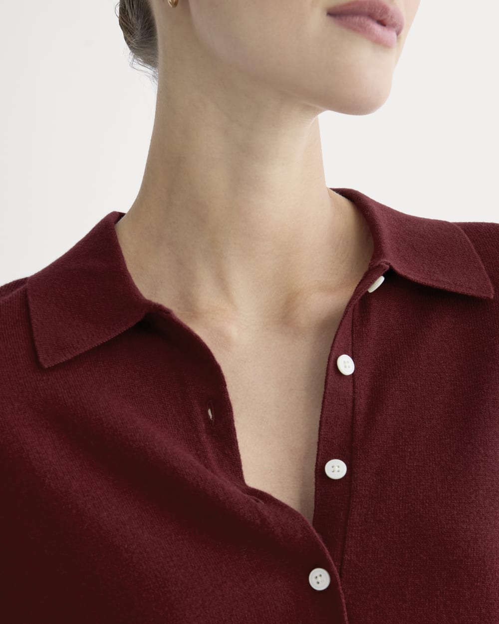 Oversized Polo Sweater in Cotton Merino in Deep Red — detail view