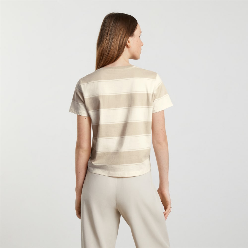 The Box-Cut Tee in Essential Cotton in Pale Khaki / Canvas Tan — detail view