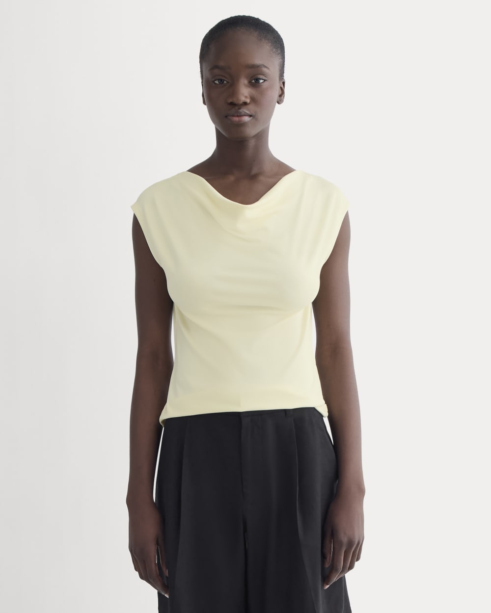The Draped Top in Butterknit in Light Yellow — front view