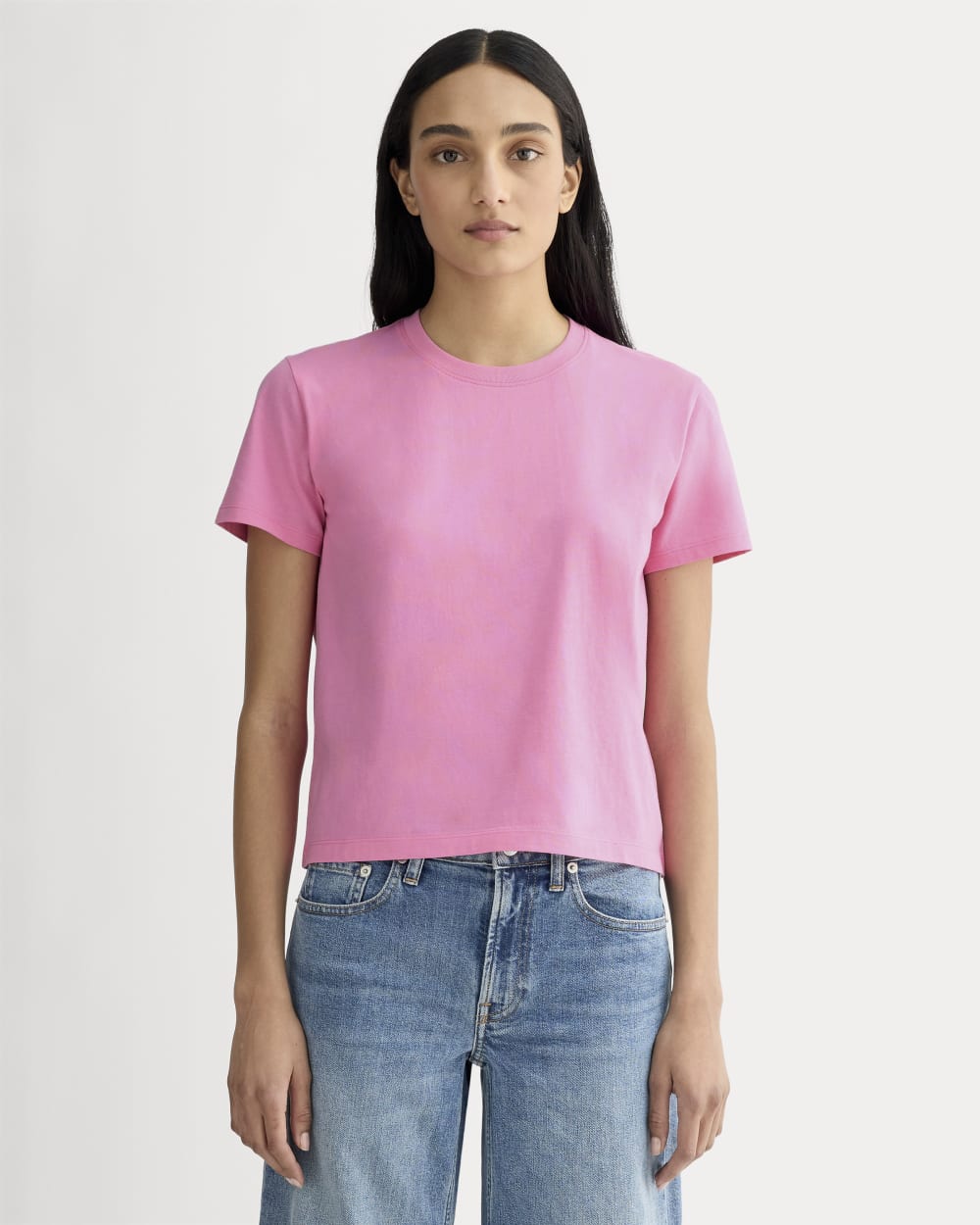 The Box-Cut Tee in Essential Cotton in Deep Pink — front view