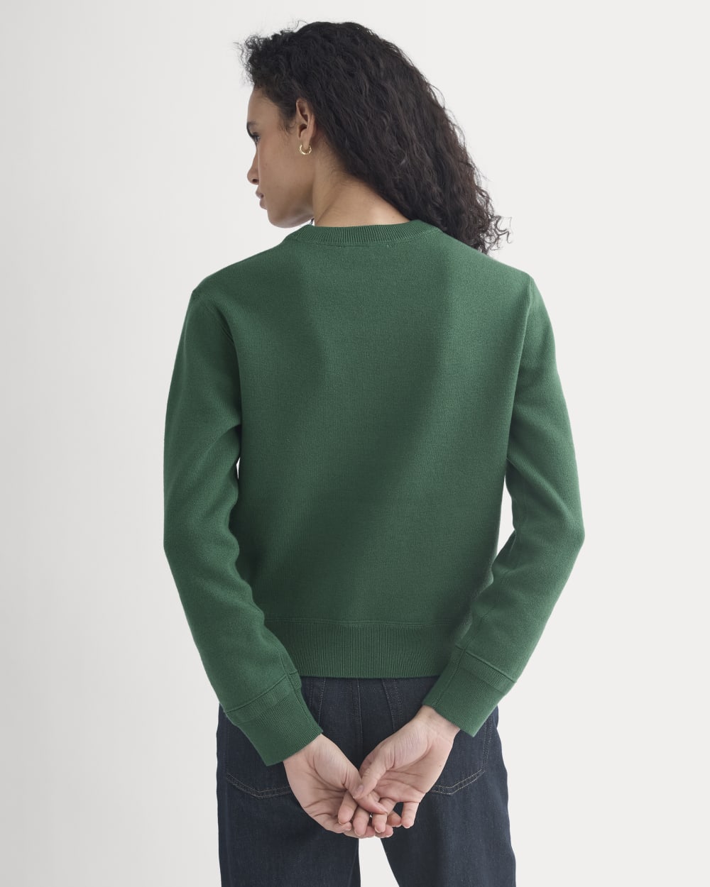 Double Knit Crew in Cotton Merino in Hunter Green — detail view