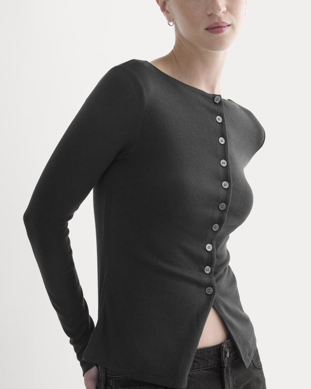 Button-Up Top in Butterluxe in Black — detail view