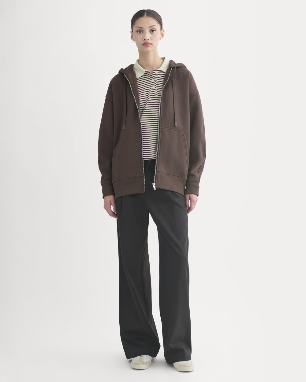Luxe Fleece Oversized Full-Zip Hoodie in Dark Chocolate — detail view