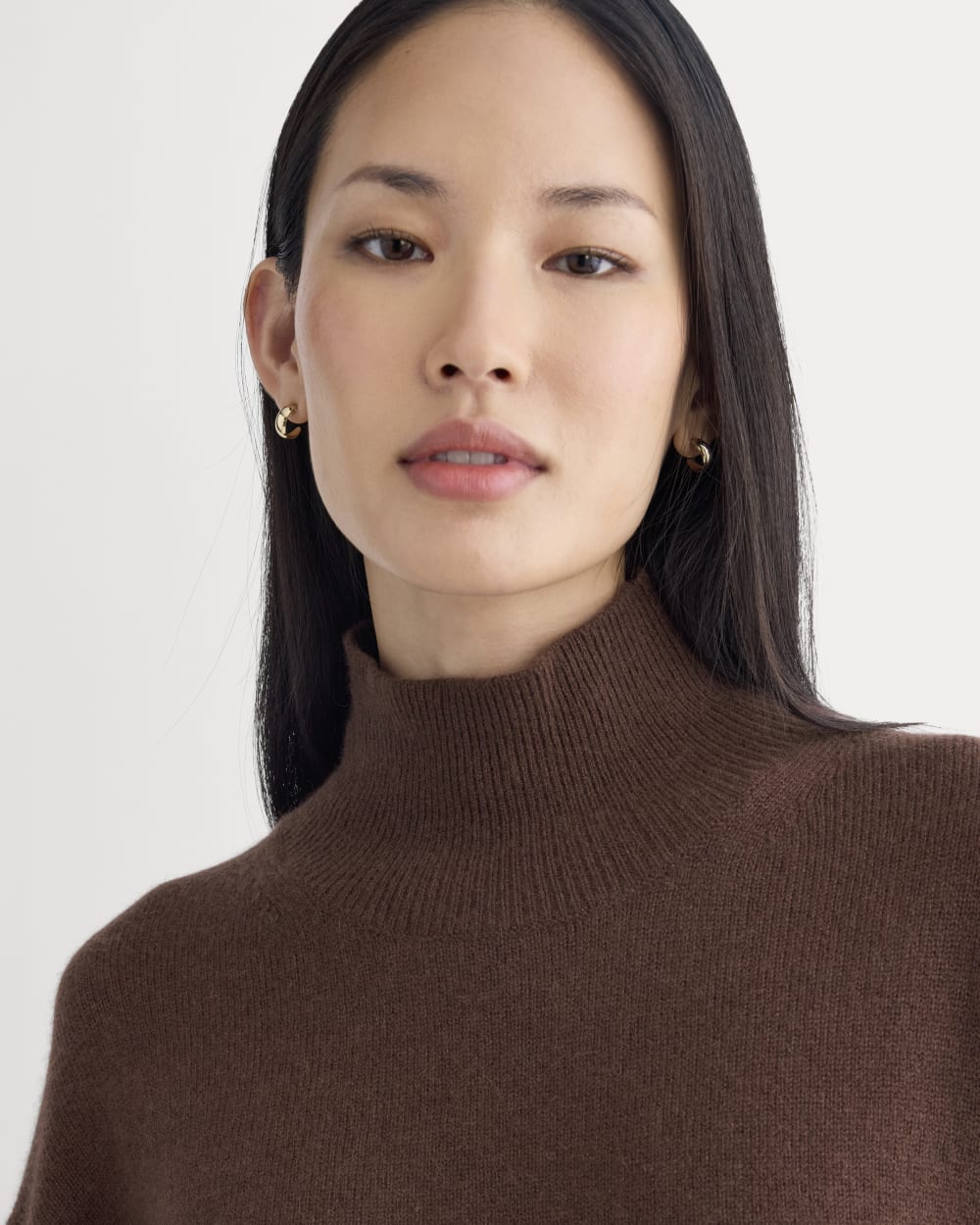 The Boxy Turtleneck in Cashmere in Dark Mahogany — detail view