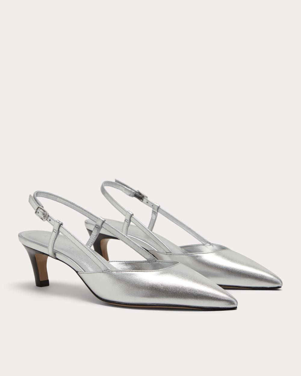 The Studio Slingback Heel in Silver — detail view