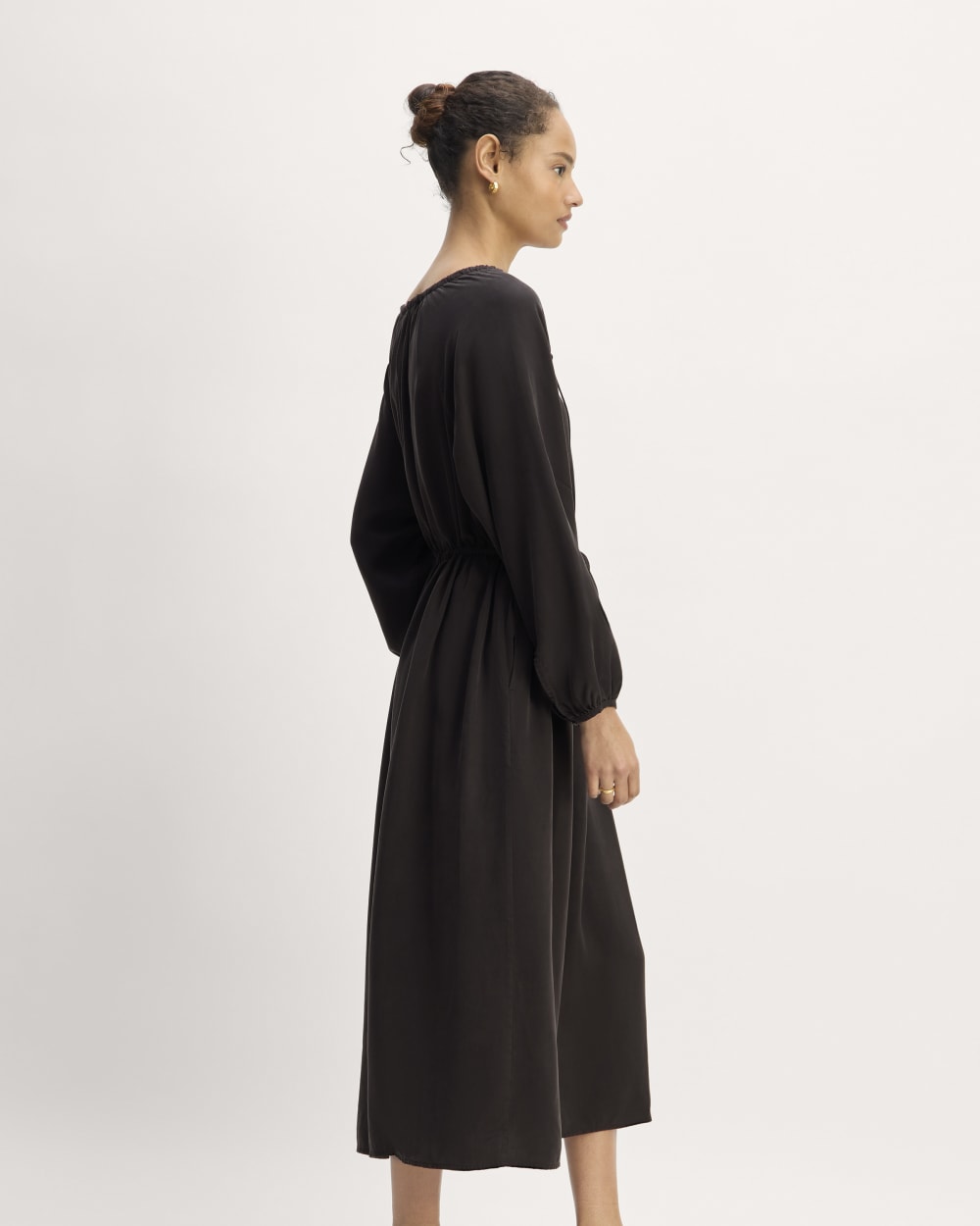The TENCEL™ Gathered Maxi Dress in Black — detail view