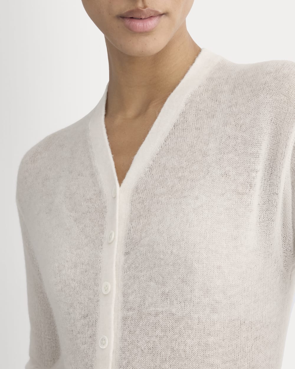 The Air Alpaca ™ High V Cardigan in Birch — detail view