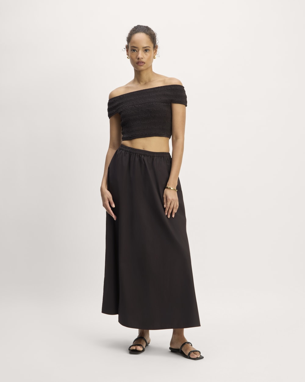 The Supima® Pull-On Maxi Skirt in Black — front view