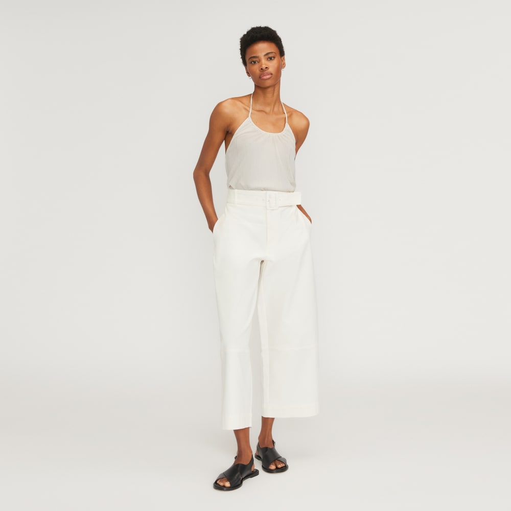 The Rib Soft Knit Halter Top in Bone — detail view