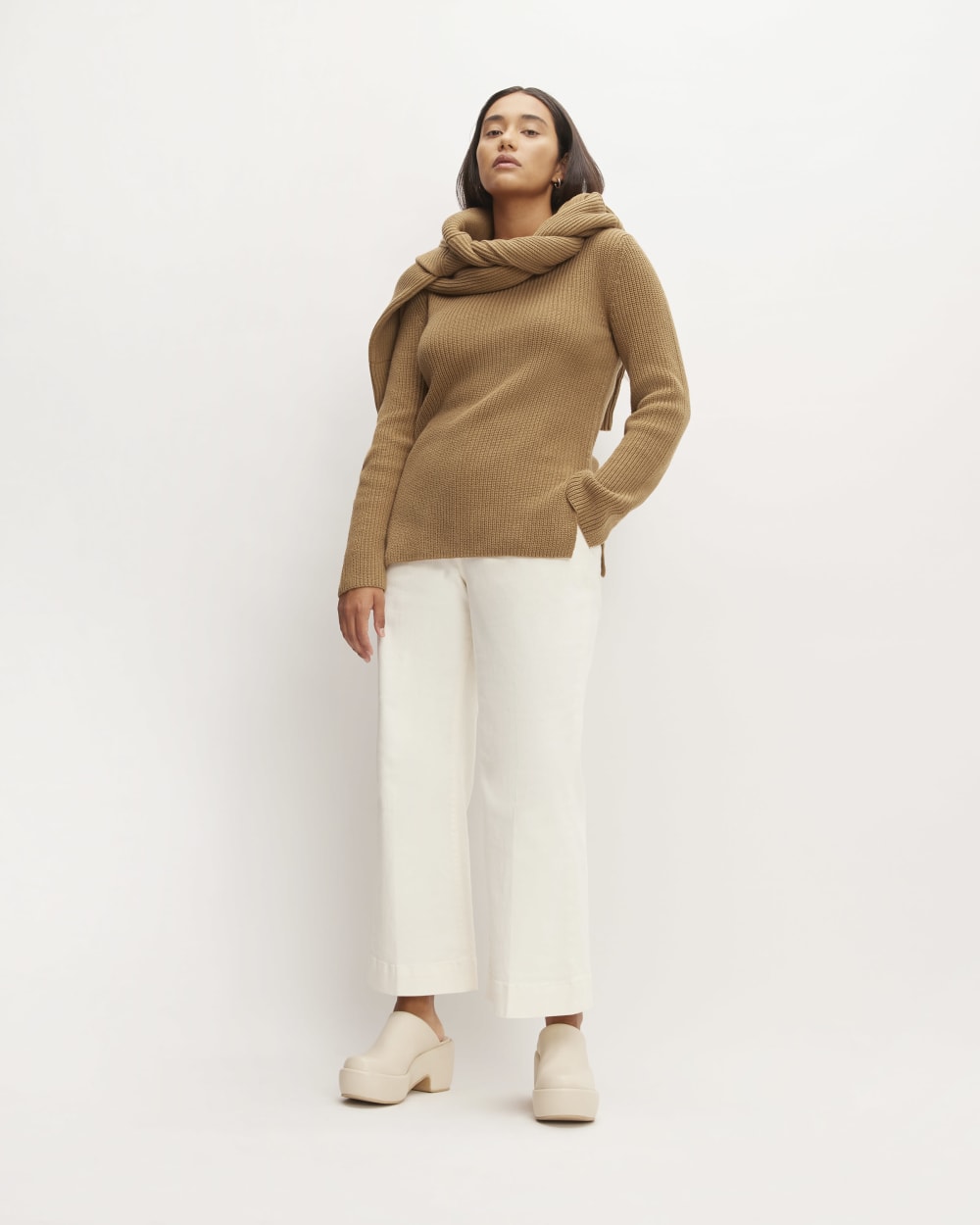 The Organic Cotton Slim Crew Sweater in Toasted Coconut — detail view