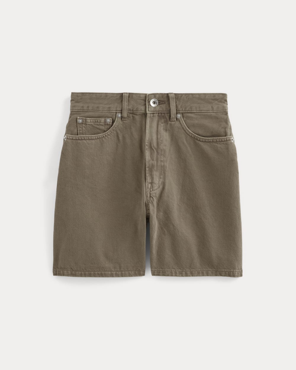 The A-Line Denim Short in Garment-Dyed Chocolate — alternate view