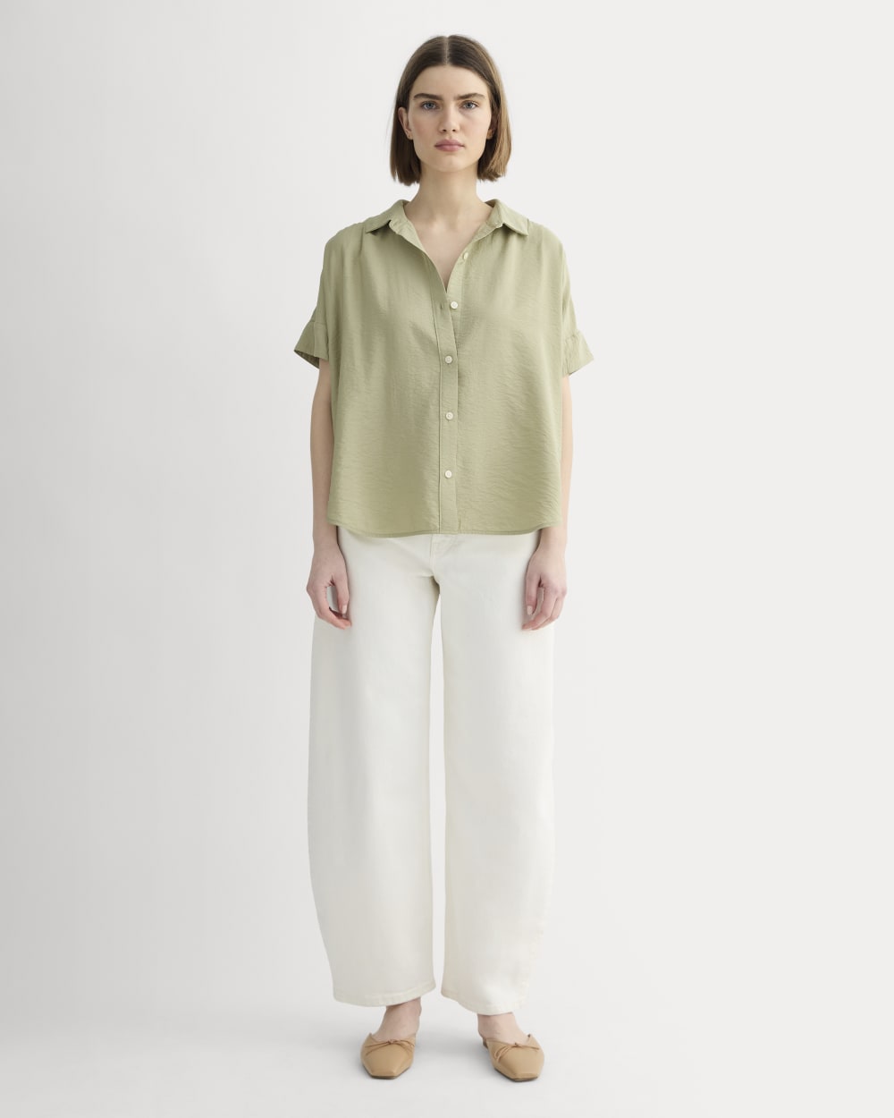 The Square Shirt in SoftLuxe in Eucalyptus — detail view