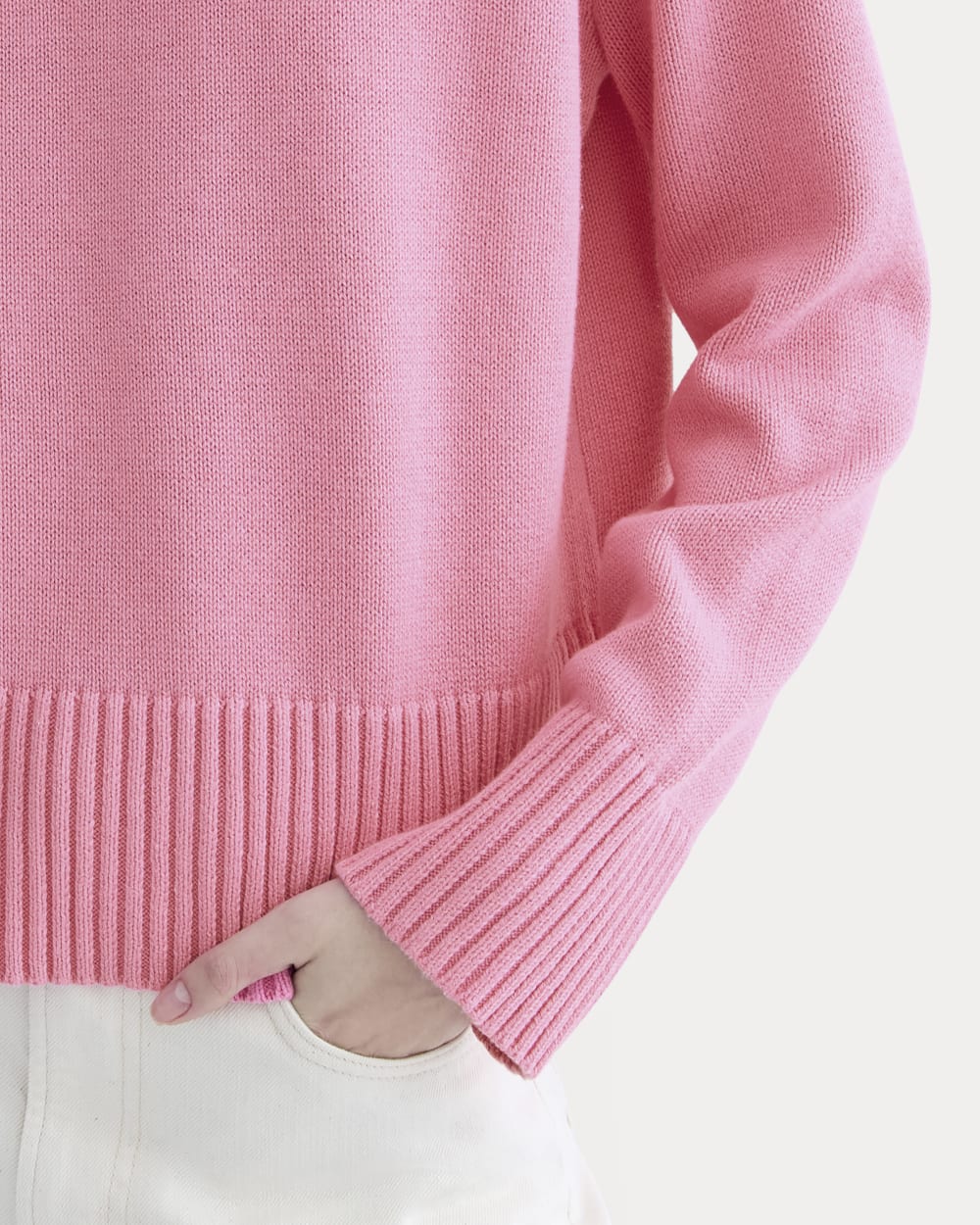 The Boxy Sweater in Everyday Cotton in Deep Pink — detail view