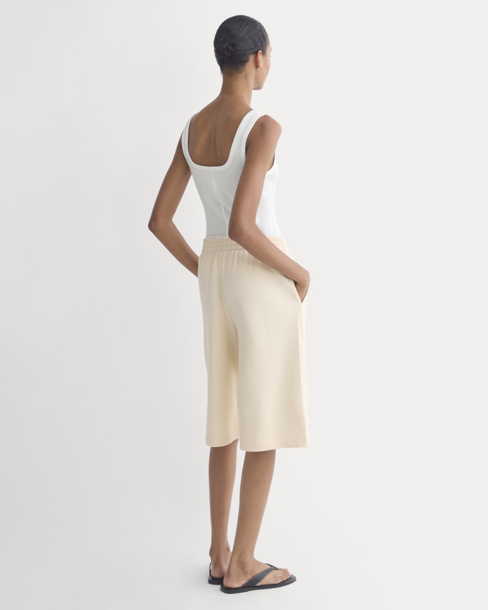 Lightweight Terry Long Shorts in Parchment — detail view