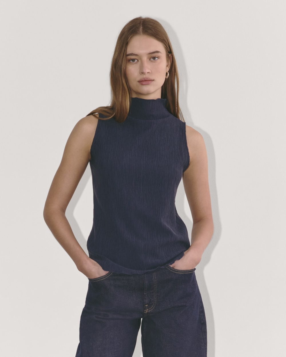 The Crinkle Tank in Navy — front view