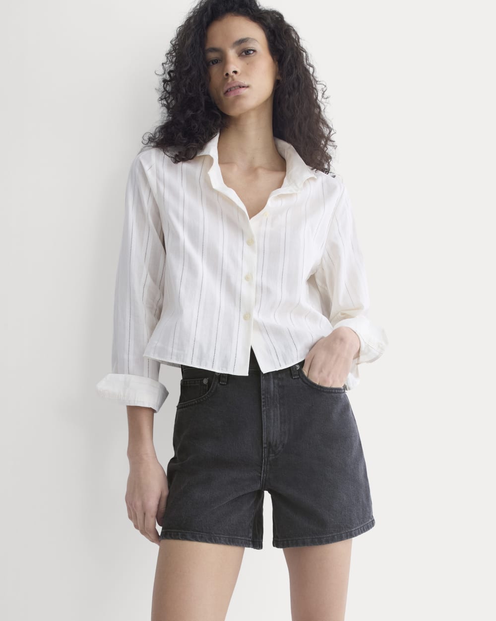 Way-High® A-Line Denim Short in Washed Black — front view