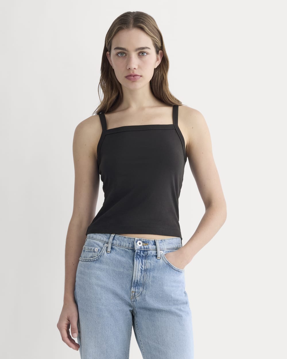 The Essential Square-Neck Tank in Black — front view