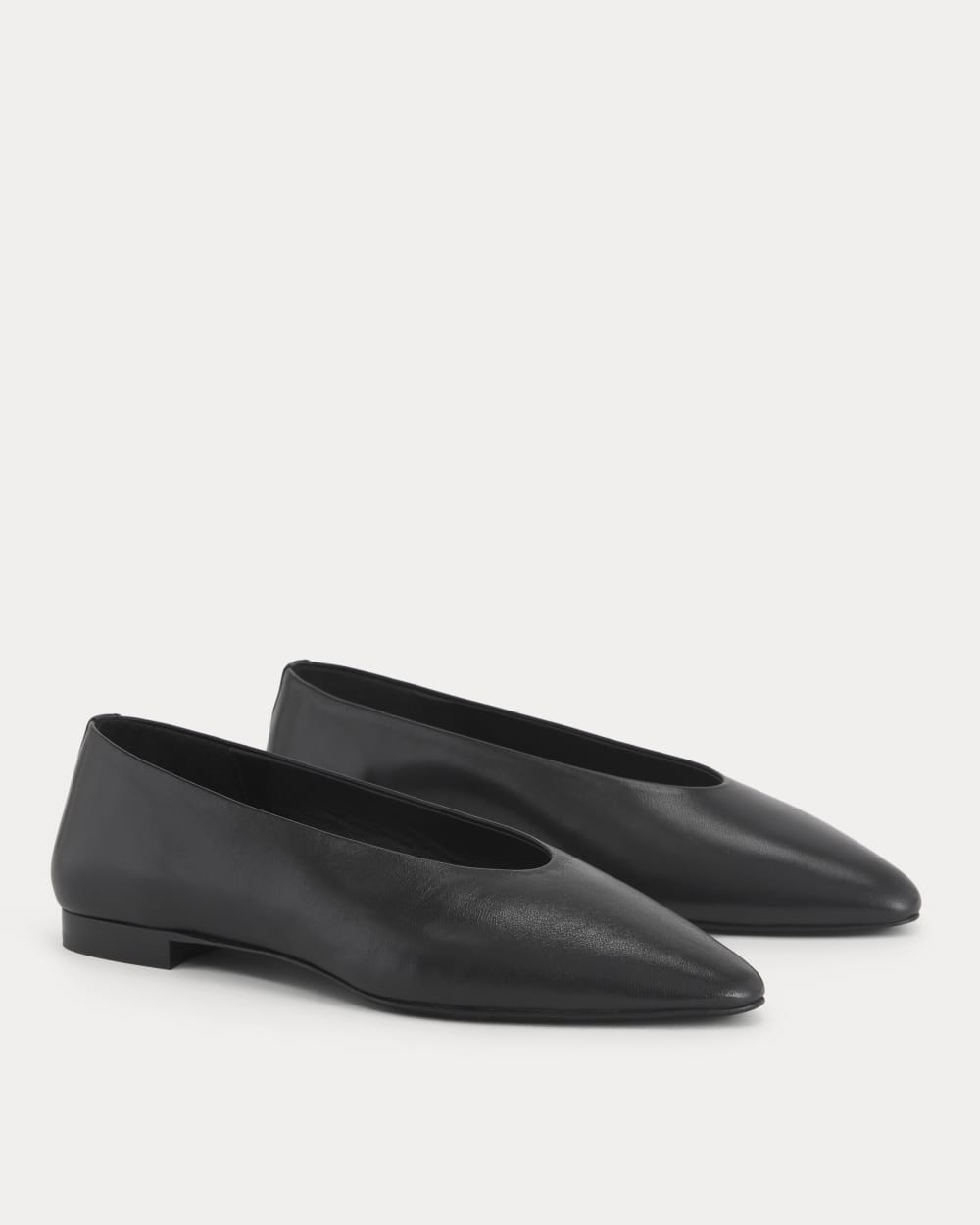 Made in Italy Almond-Toe Flat in Black Leather — detail view