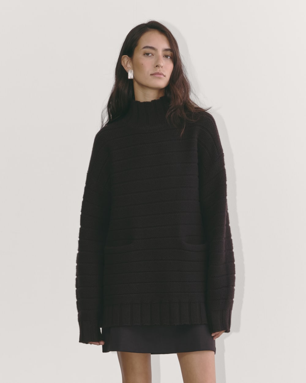 The Oversized Turtleneck in Luxe Merino in Black — front view