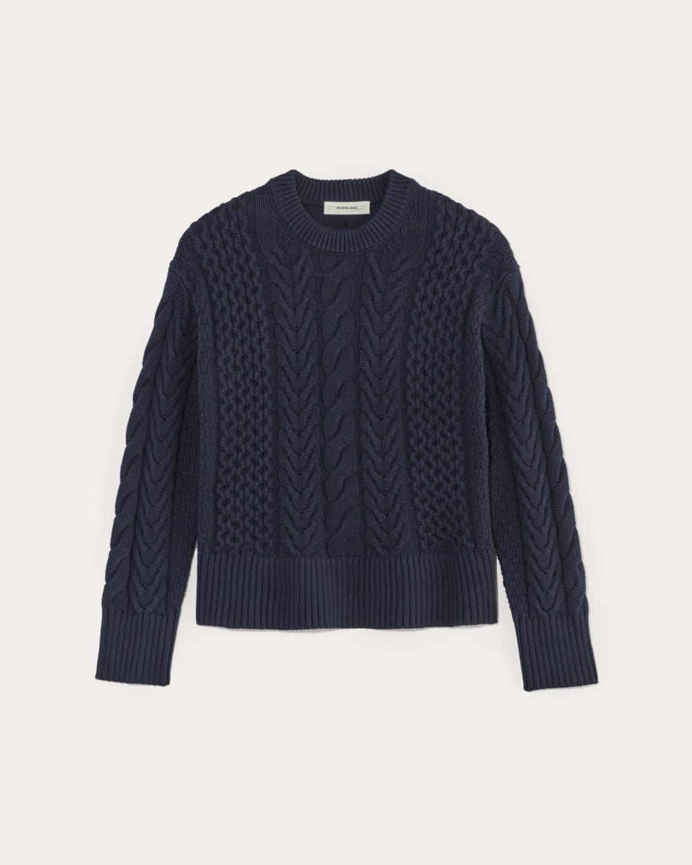The Cable Sweater in Everyday Cotton in Navy — alternate view
