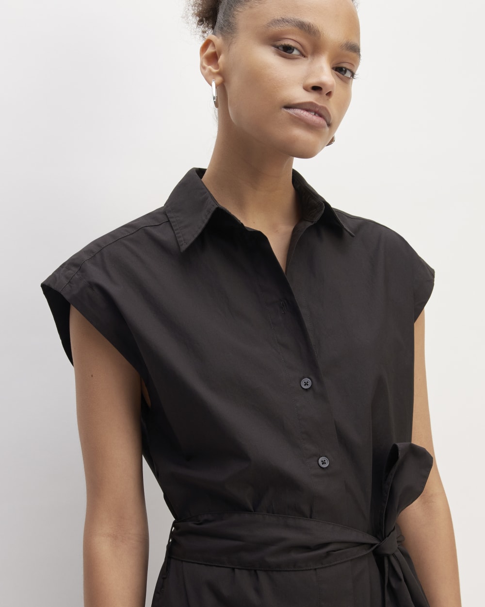 The Supima® Cotton Short-Sleeve Shirt Dress in Black — detail view