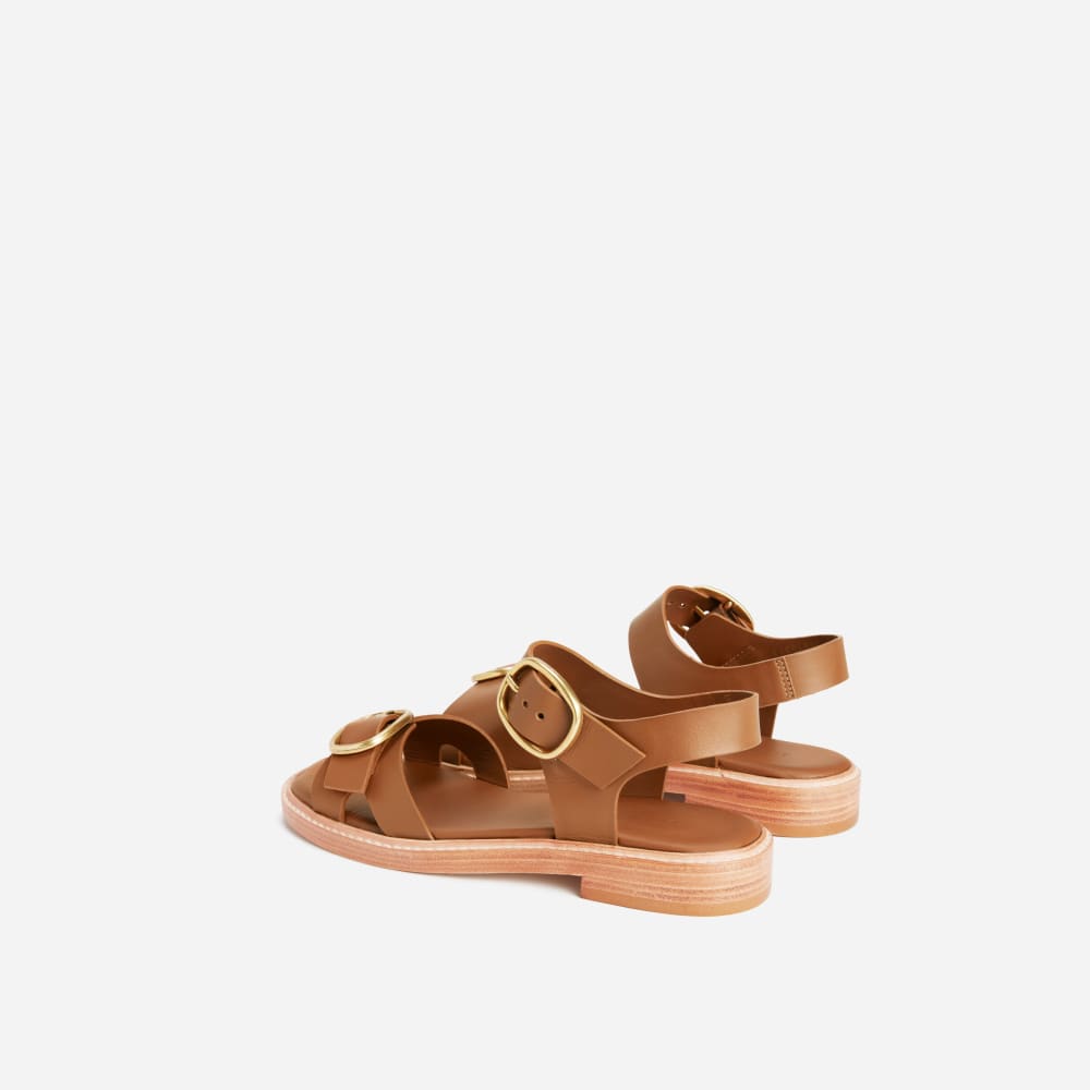 The Twin Buckle Sandal in Brown Sugar — detail view