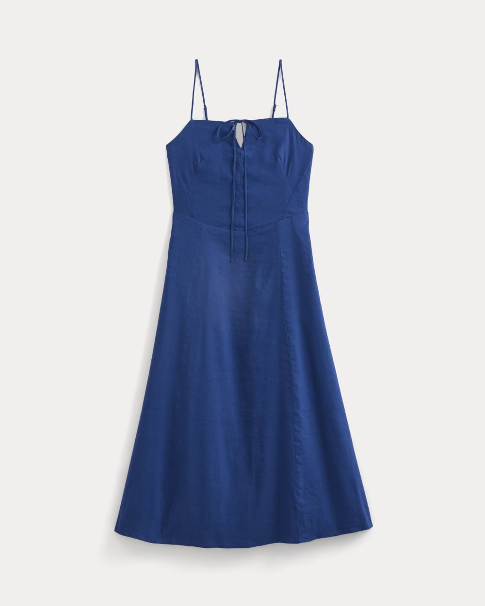 Tie-Neck Dress in Stretch Linen in Estate Blue — alternate view