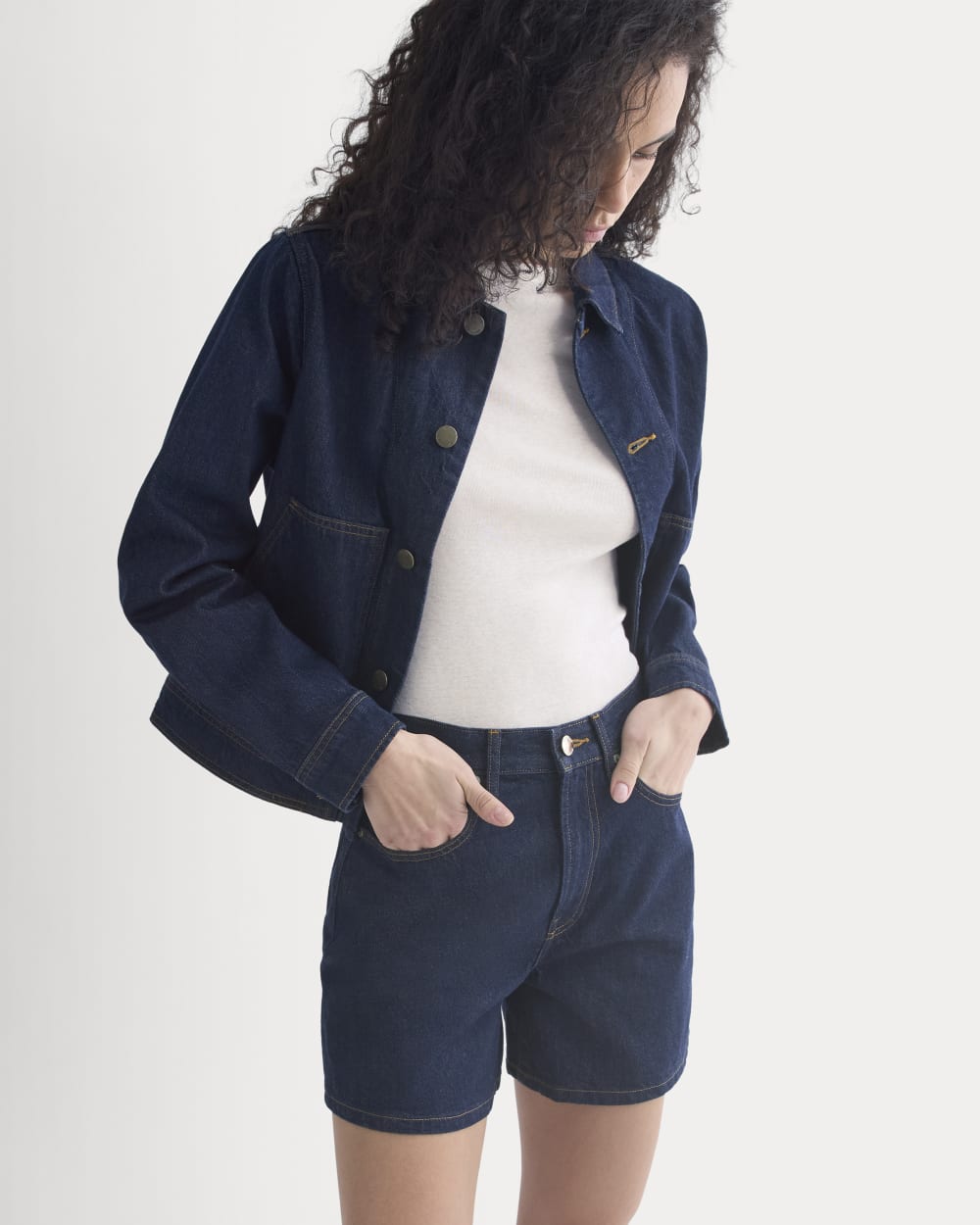Way-High® A-Line Denim Short in Tungsten Rinse — detail view