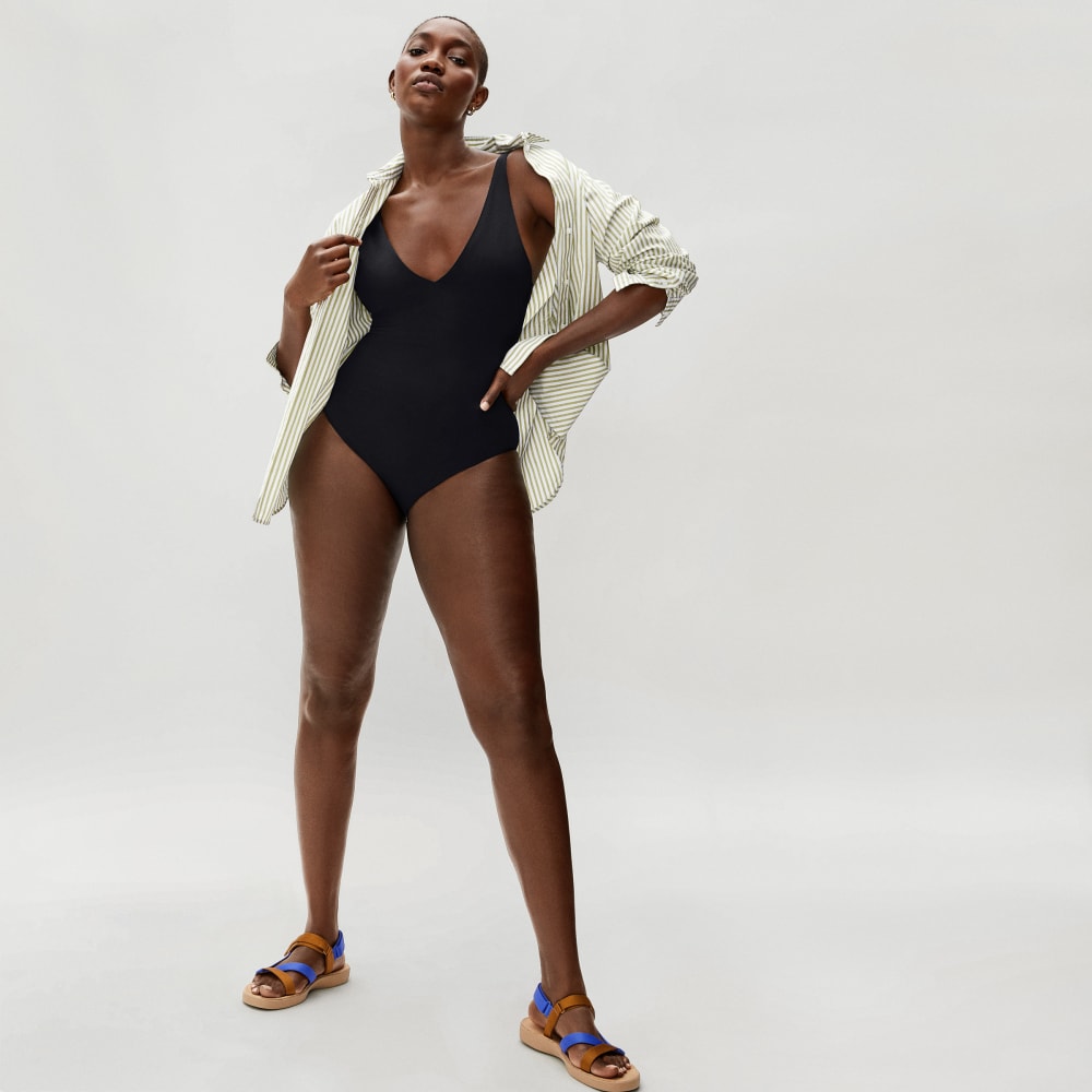 The V-Neck One-Piece in Black — alternate view