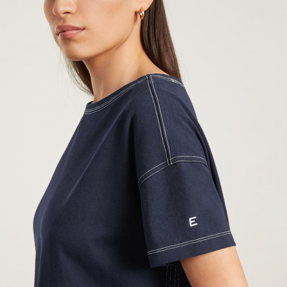 The Oversized Mariner Dress in Navy / White — detail view